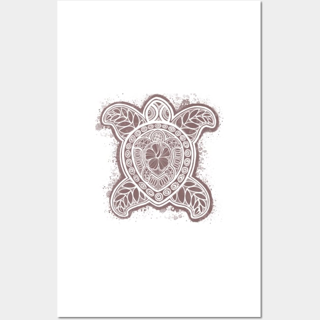 Pasifika Turtle - white on chocolate Wall Art by AprilAppleArt